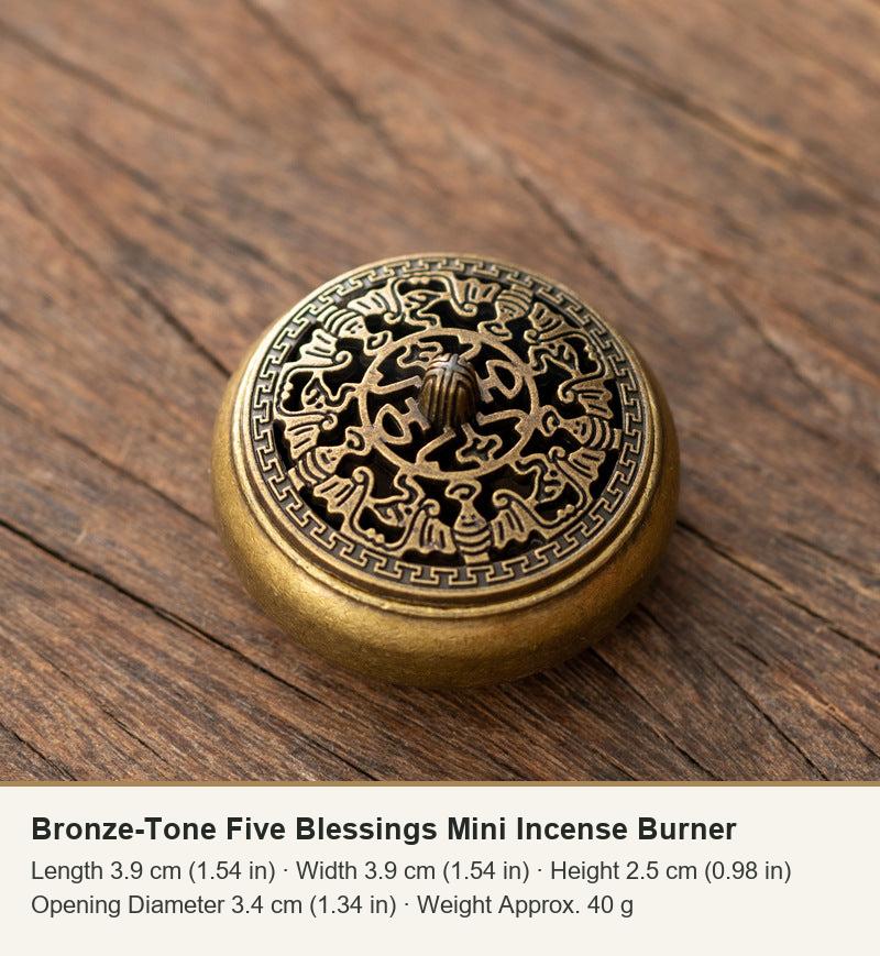 Bronze-Tone Five Blessings Mini Incense Burner