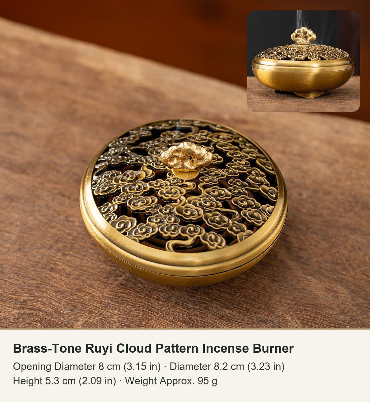 Brass-Tone Ruyi Cloud Pattern Incense Burner