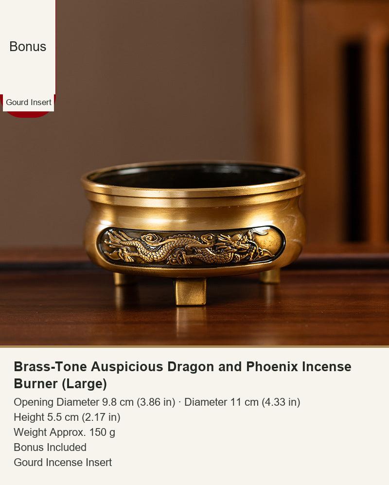 Brass-Tone Auspicious Dragon and Phoenix Incense Burner (Large)
