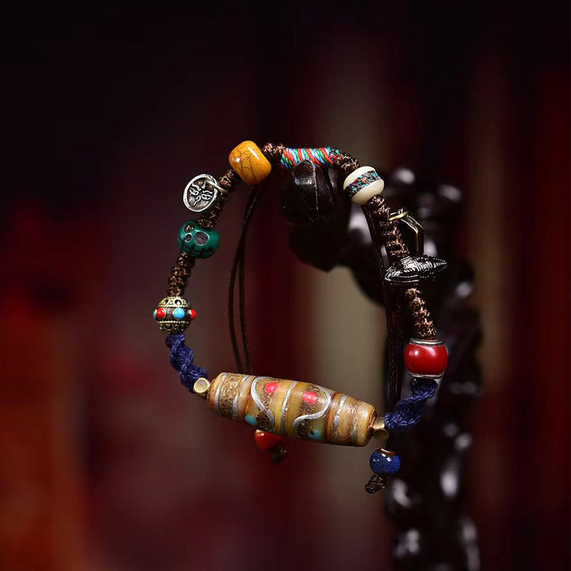 EverestArtstudios Bone Inlay Dzi-Style Woven Bracelet
