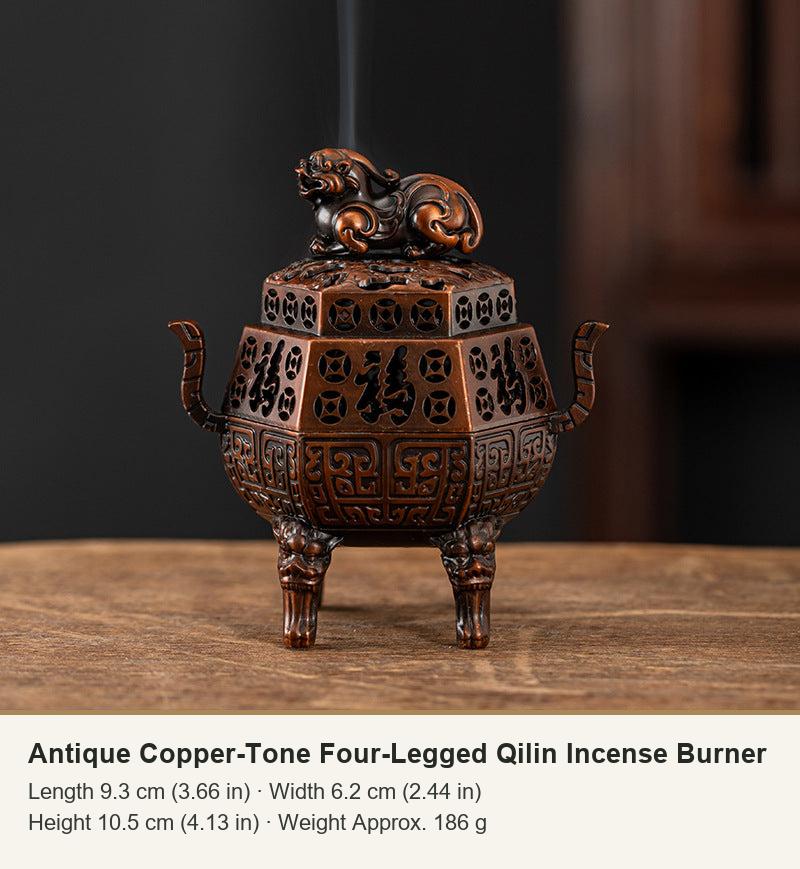 Antique Copper-Tone Four-Legged Qilin Incense Burner