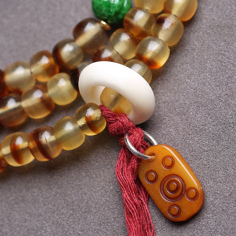 EverestArtstudios Golden Armor Barrel-Bead Mala with Vajra Bodhi and Horn Accents