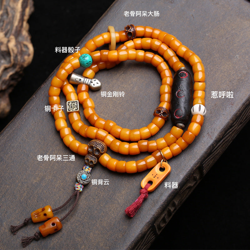 EverestArtstudios Bone 108-Bead Mala with Carved Yak Bone Accents