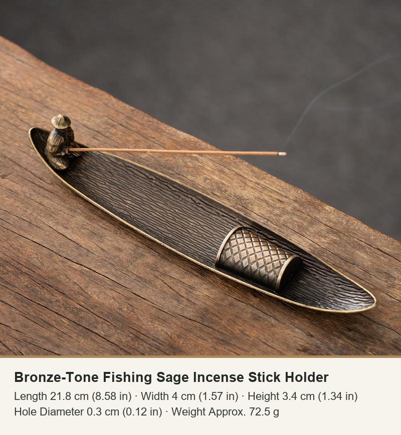 Bronze-Tone Fishing Sage Incense Stick Holder