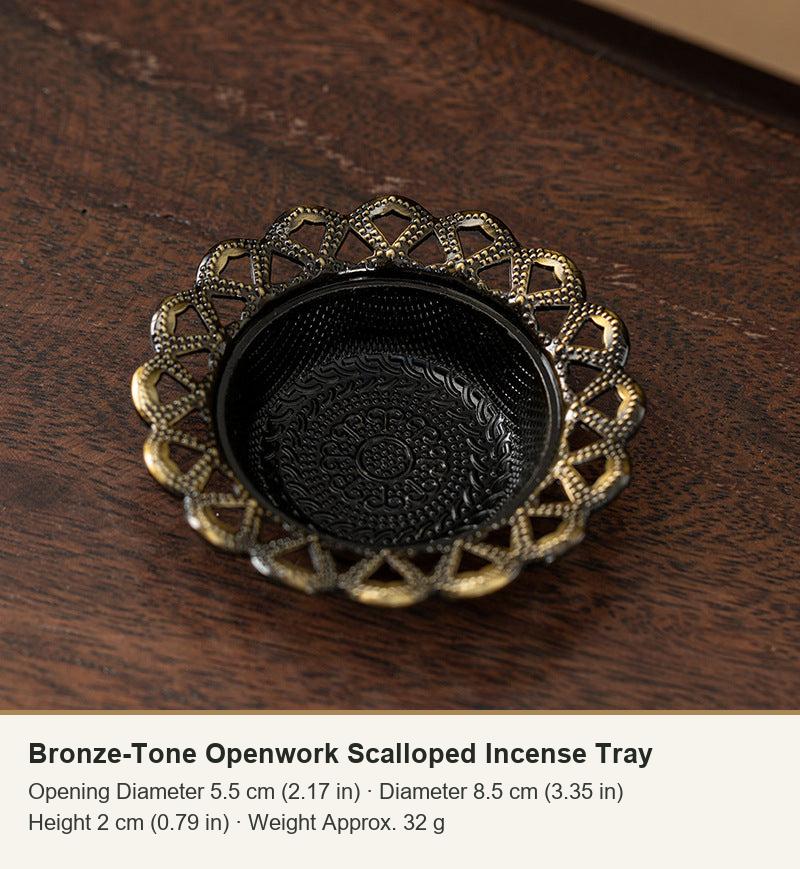 Bronze-Tone Openwork Scalloped Incense Tray
