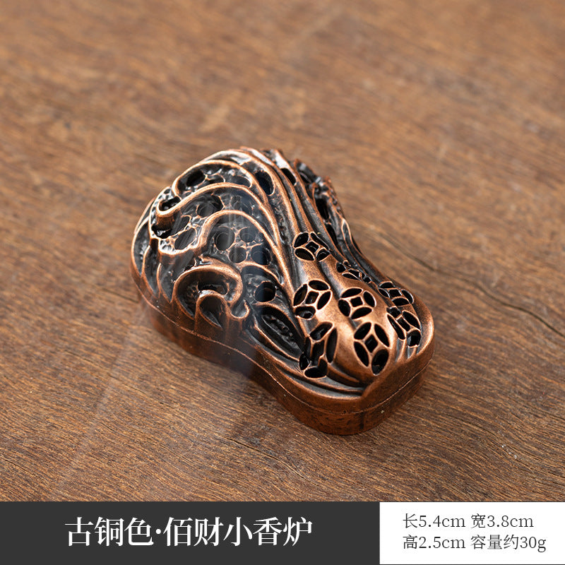 Manufacturer wholesale alloy small incense burner retro Zen Boshan small incense burner household dragon and phoenix plate incense burner incense ornament