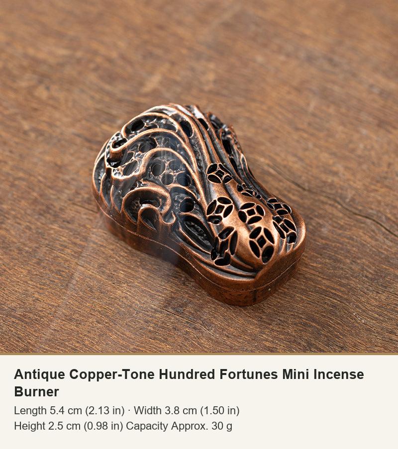 Antique Copper-Tone Hundred Fortunes Mini Incense Burner