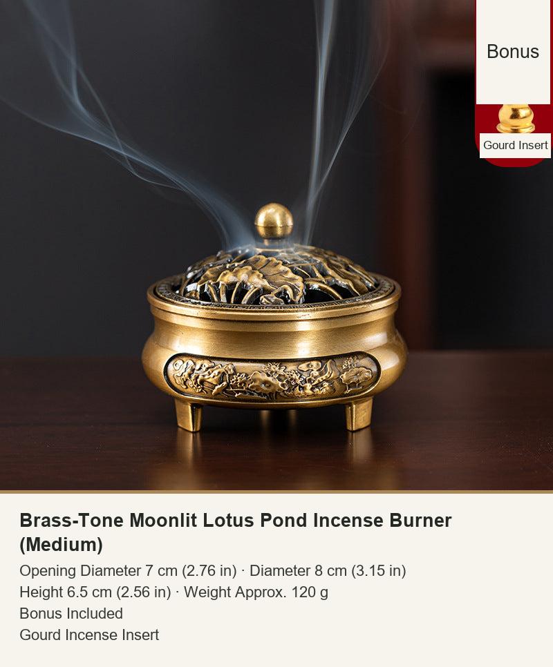 Brass-Tone Moonlit Lotus Pond Incense Burner (Medium)
