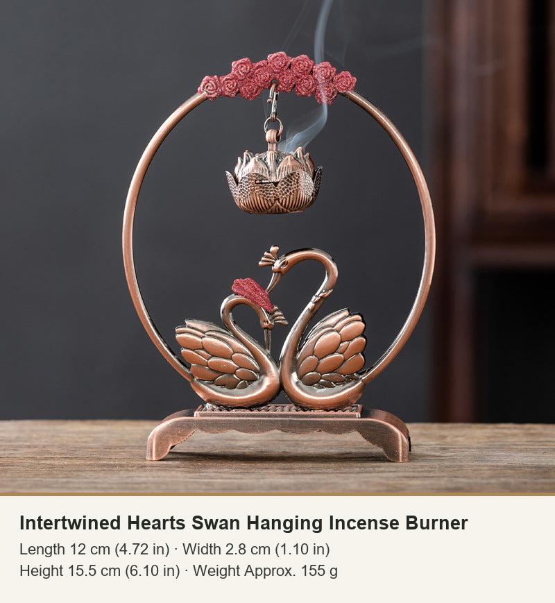 Intertwined Hearts Swan Hanging Incense Burner