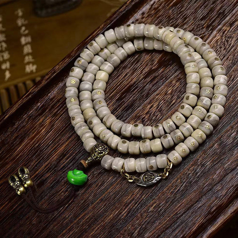 EverestArtstudios blessed EverestArtstudios Vintage Yak Bone Antique Copper Auspicious Wan 108-Bead Mala