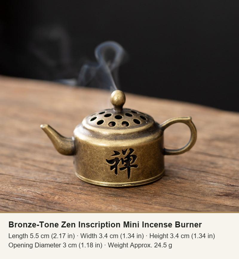 Bronze-Tone Zen Inscription Mini Incense Burner