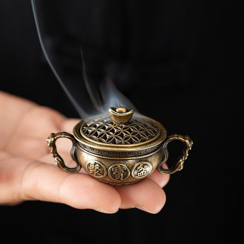 Manufacturer wholesale alloy small incense burner retro Zen Boshan small incense burner household dragon and phoenix plate incense burner incense ornament
