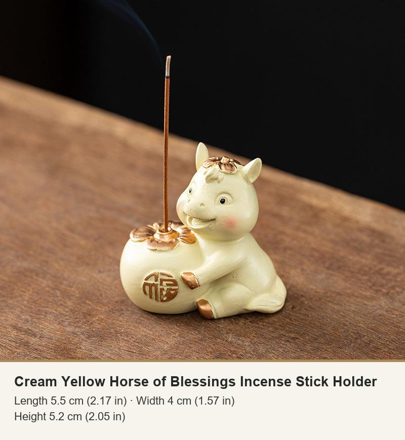 Cream Yellow Horse of Blessings Incense Stick Holder