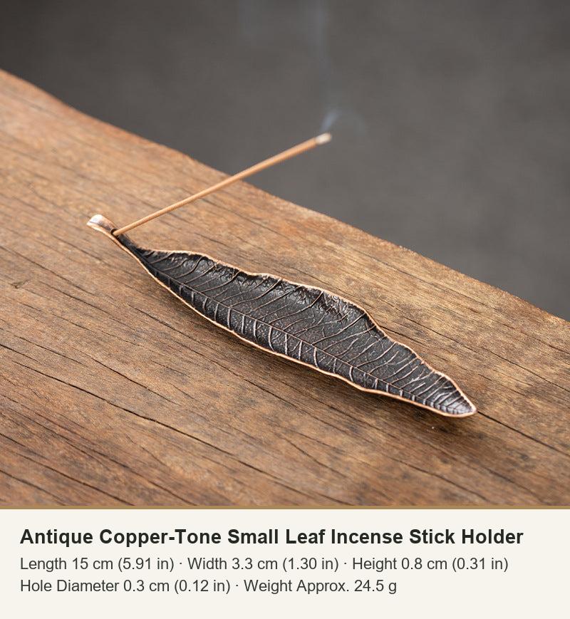 Antique Copper-Tone Small Leaf Incense Stick Holder