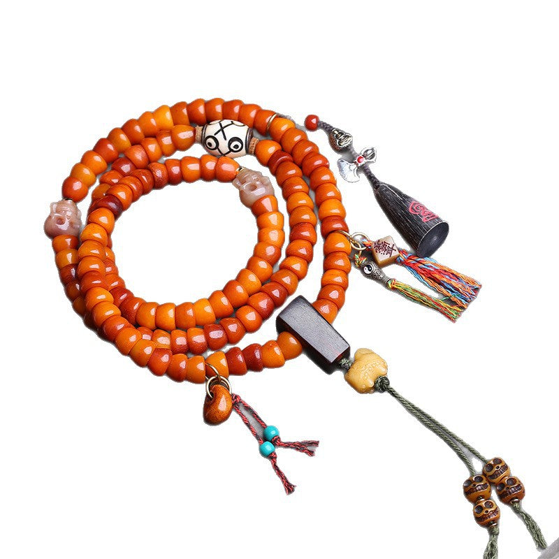 EverestArtstudios Carved Yak Bone Prayer Beads with Sandalwood Accents
