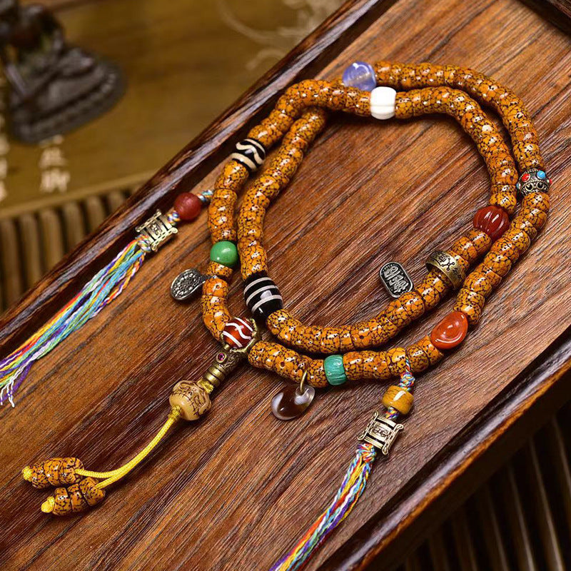 EverestArtstudios blessed EverestArtstudios Natural Jade-Finished Crackled Xingyue Bodhi 108-Bead Mala