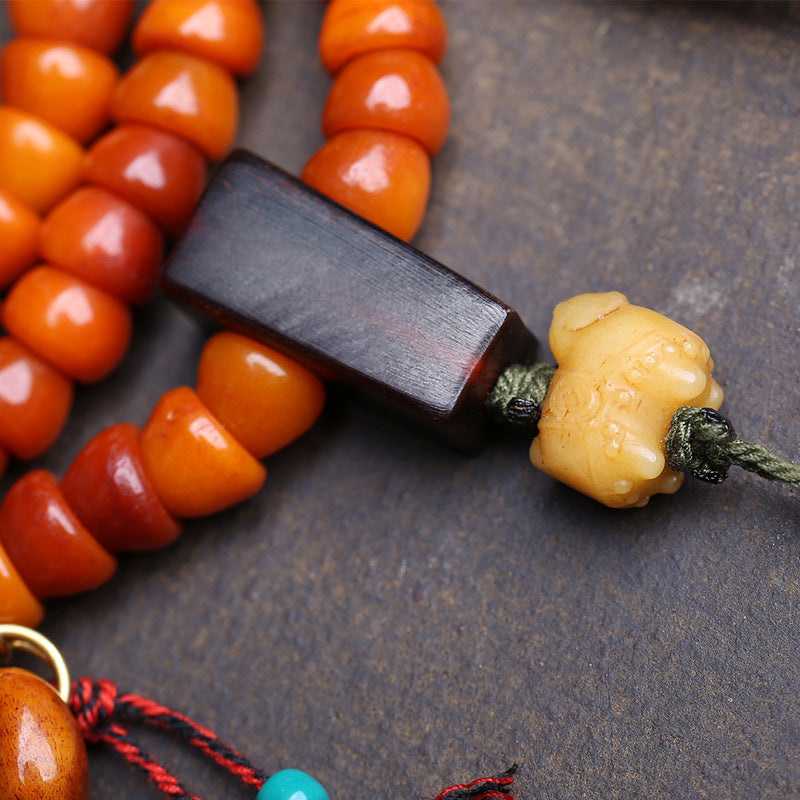 EverestArtstudios Carved Yak Bone Prayer Beads with Sandalwood Accents