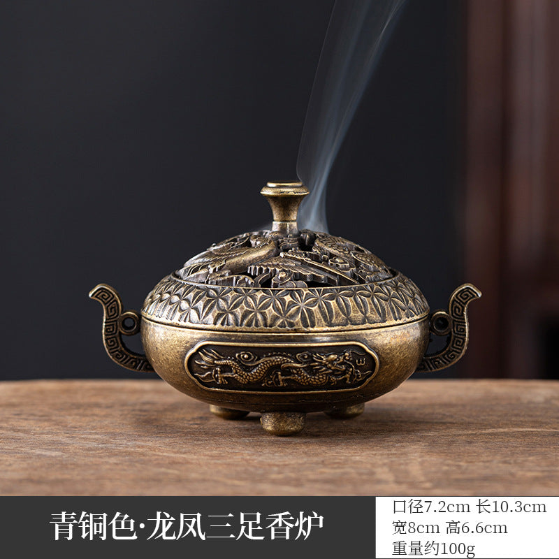 Manufacturer wholesale alloy small incense burner retro Zen Boshan small incense burner household dragon and phoenix plate incense burner incense ornament