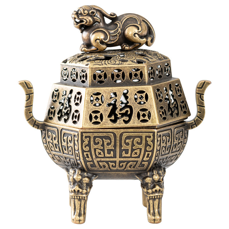 仿古铜合金貔貅香炉 室内盘香炉 麒麟神兽香薰炉 茶道办公室桌面香炉