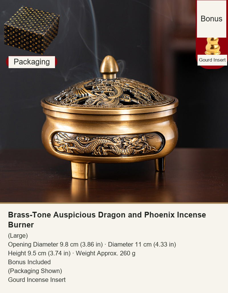 Brass-Tone Auspicious Dragon and Phoenix Incense Burner