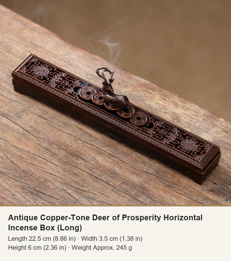 Antique Copper-Tone Deer of Prosperity Horizontal Incense Box (Long)