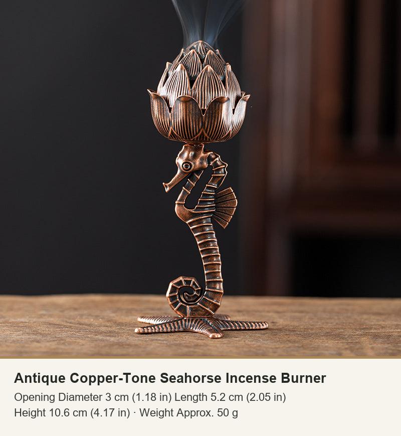 Antique Copper-Tone Seahorse Incense Burner