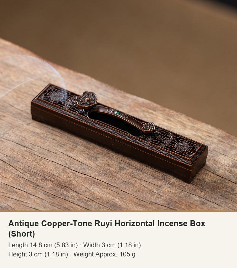 Antique Copper-Tone Ruyi Horizontal Incense Box (Short)