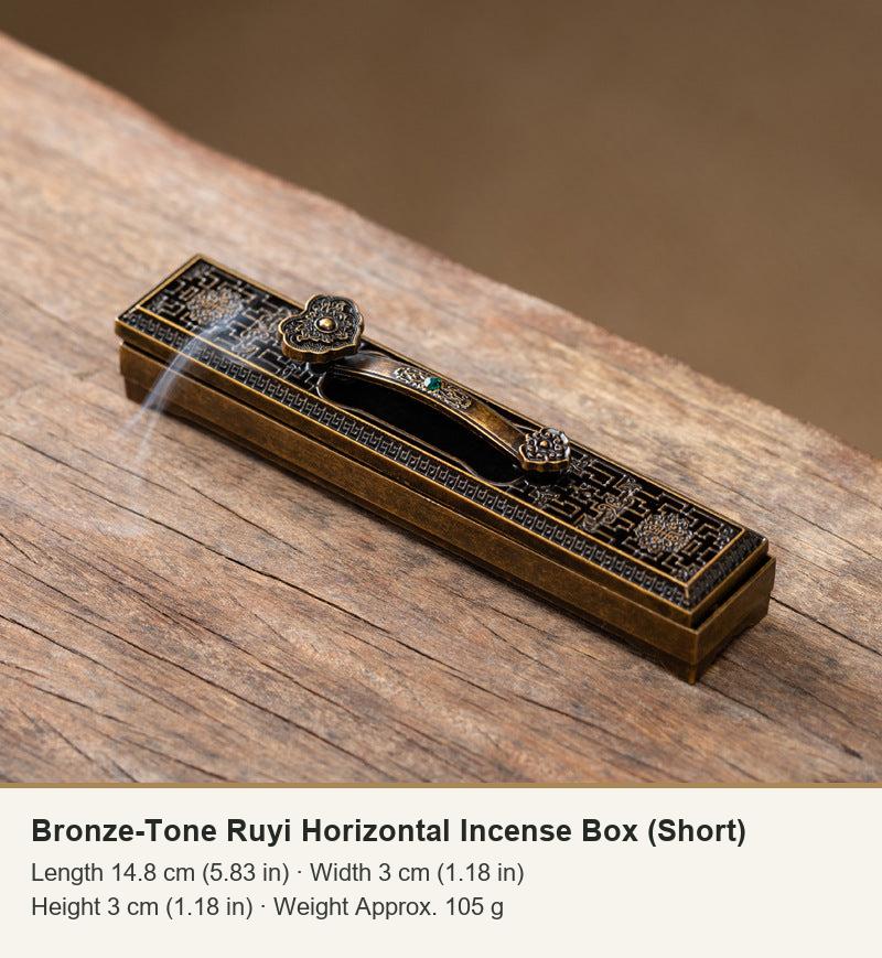Bronze-Tone Ruyi Horizontal Incense Box (Short)