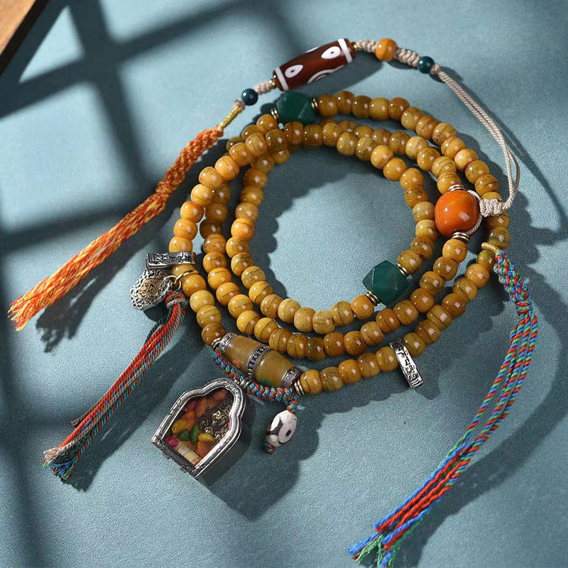 EverestArtstudios blessed EverestArtstudios Natural Camel Bone 108-Bead Mala with Zaki Lhamo Gau Pendant