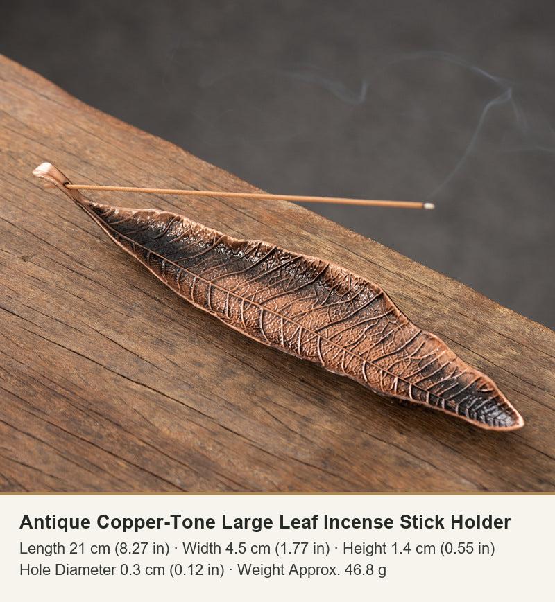 Antique Copper-Tone Large Leaf Incense Stick Holder