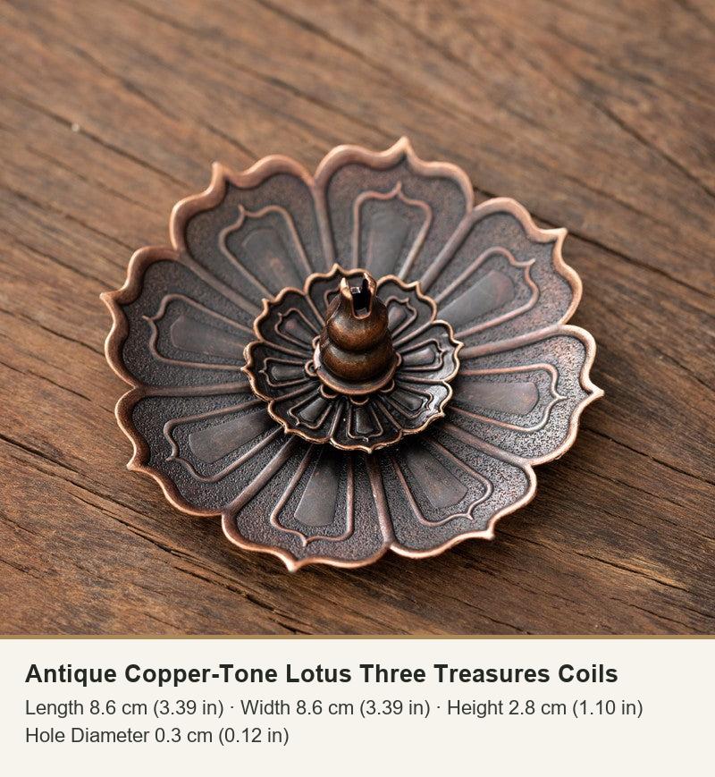 Antique Copper-Tone Lotus Three Treasures Coils