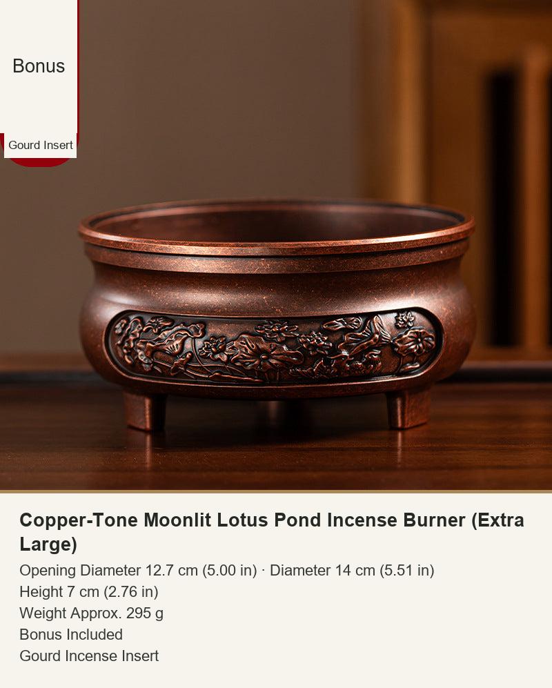Copper-Tone Moonlit Lotus Pond Incense Burner (Extra Large)