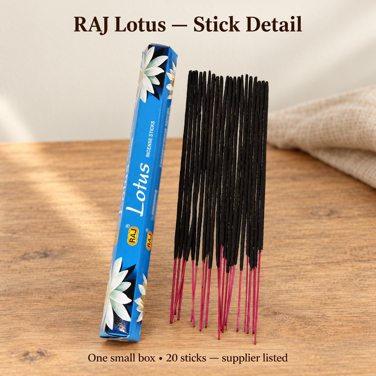 RAJ Lotus blue pack with original bamboo core stick detail