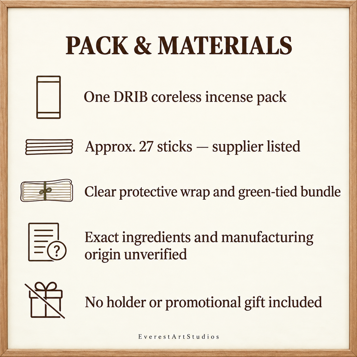 DRIB Coreless Incense — One Wrapped Pack, Approx. 27 Sticks | pack