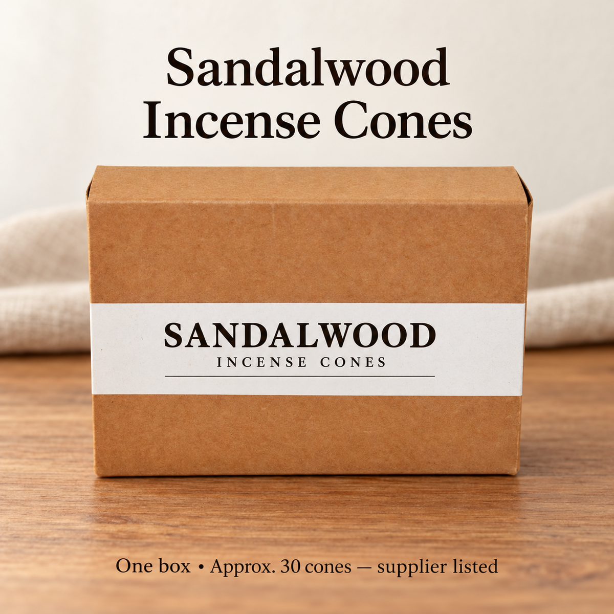 Sandalwood incense cones in the original brown paper box