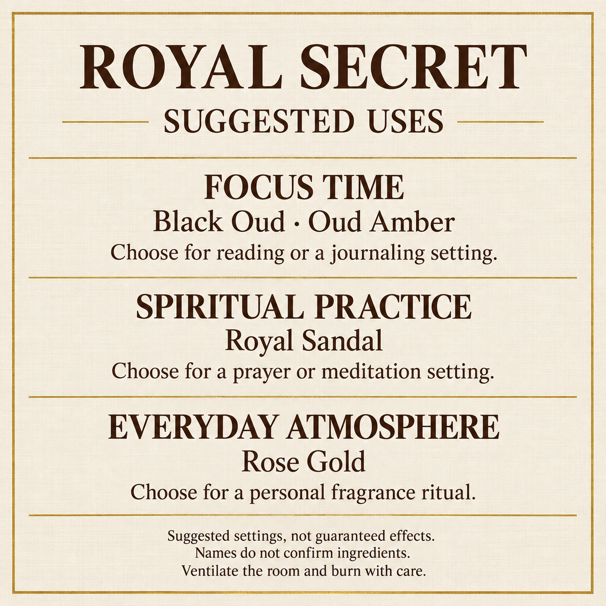 Royal Secret suggested uses