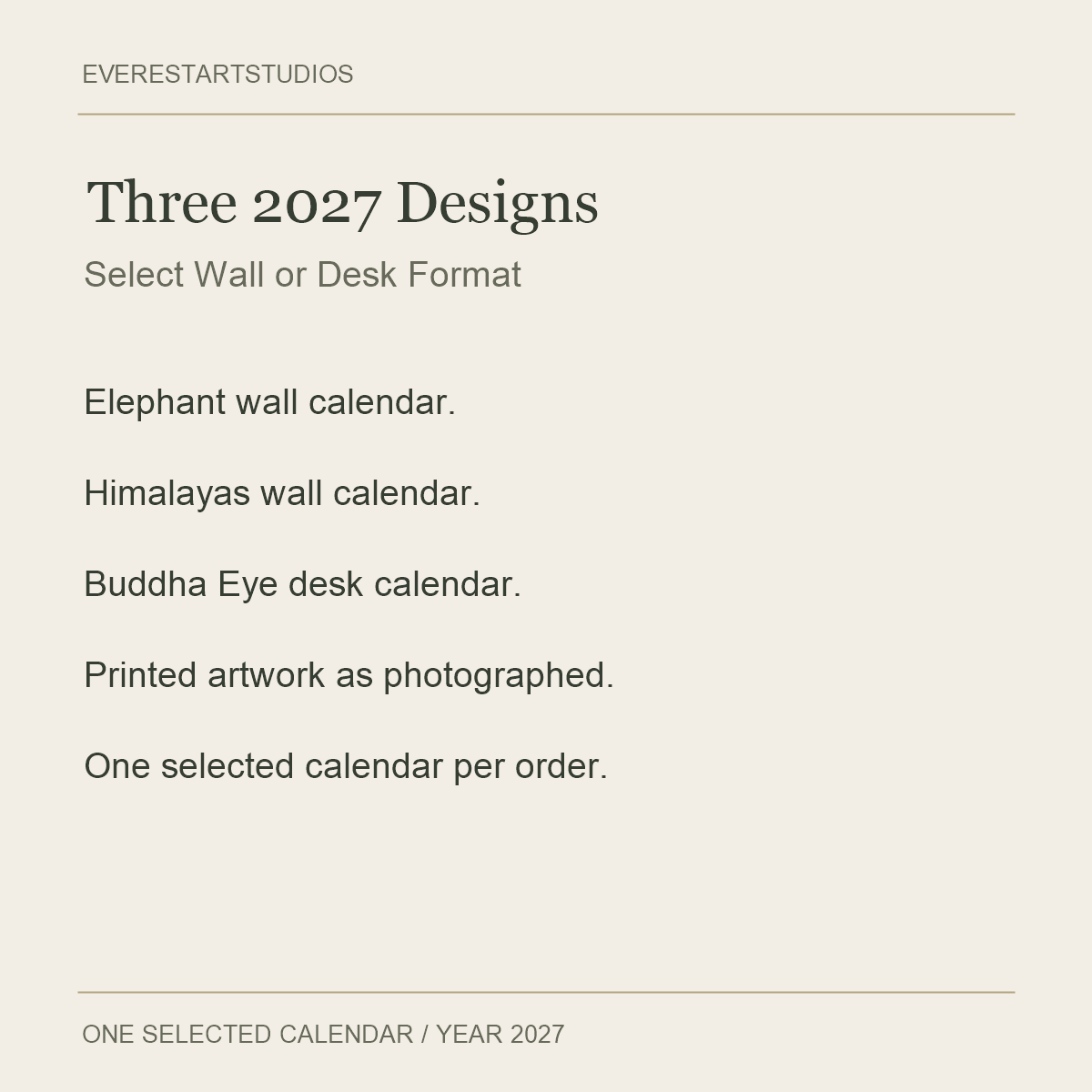 2027 Nepal Paper Calendar — Wall or Desk — Three 2027 Designs