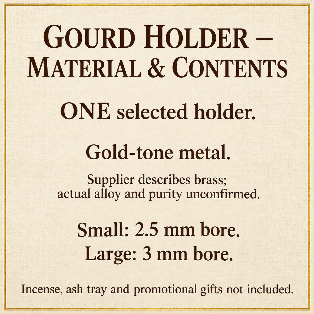 Gourd holder materials and contents | English information guide