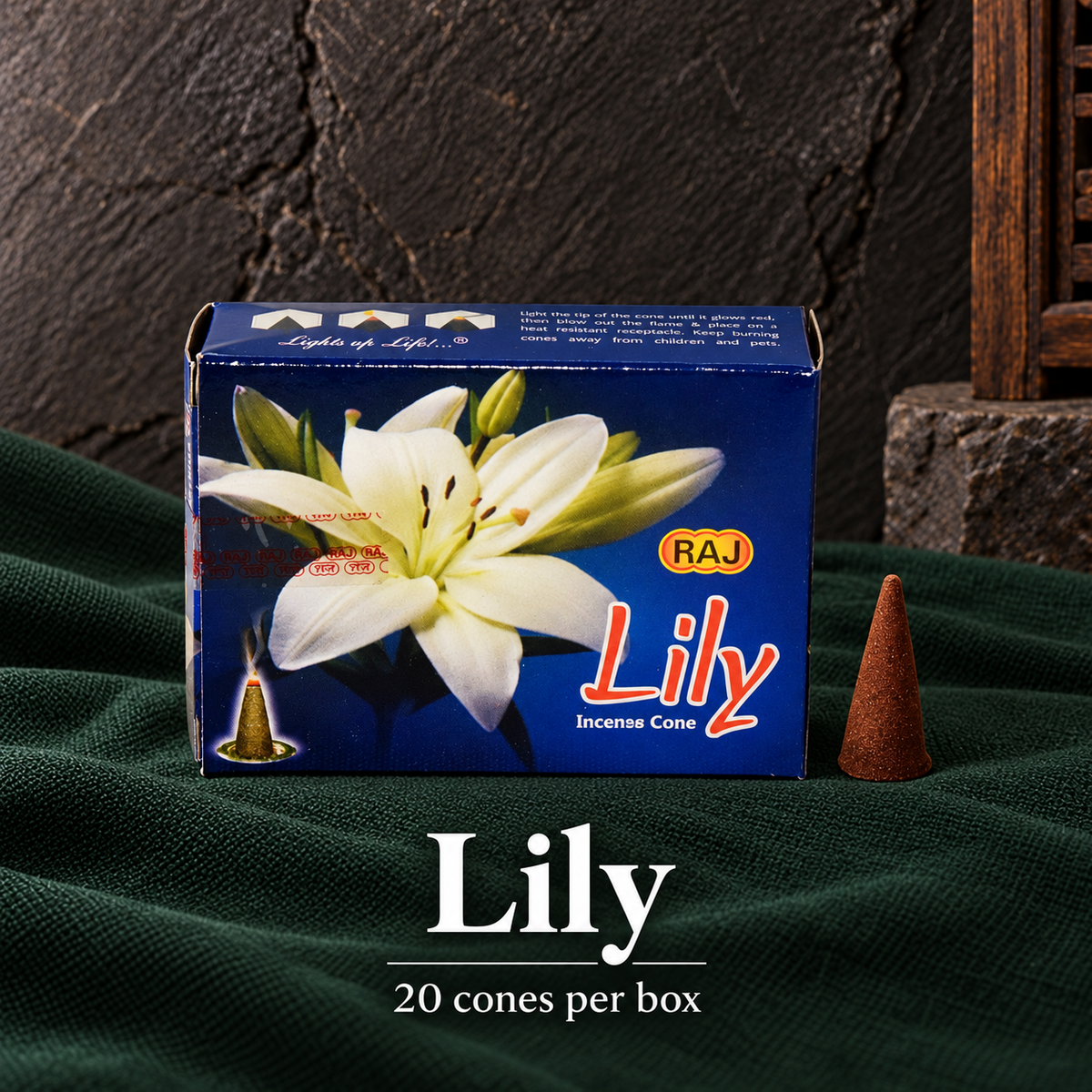 Lily — 20 cones — original RAJ cone incense packaging