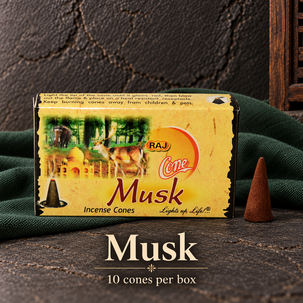 Musk — 10 cones — original RAJ cone incense packaging