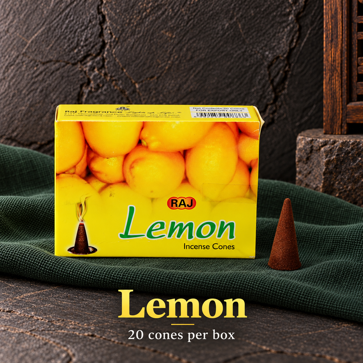 Lemon — 20 cones — original RAJ cone incense packaging