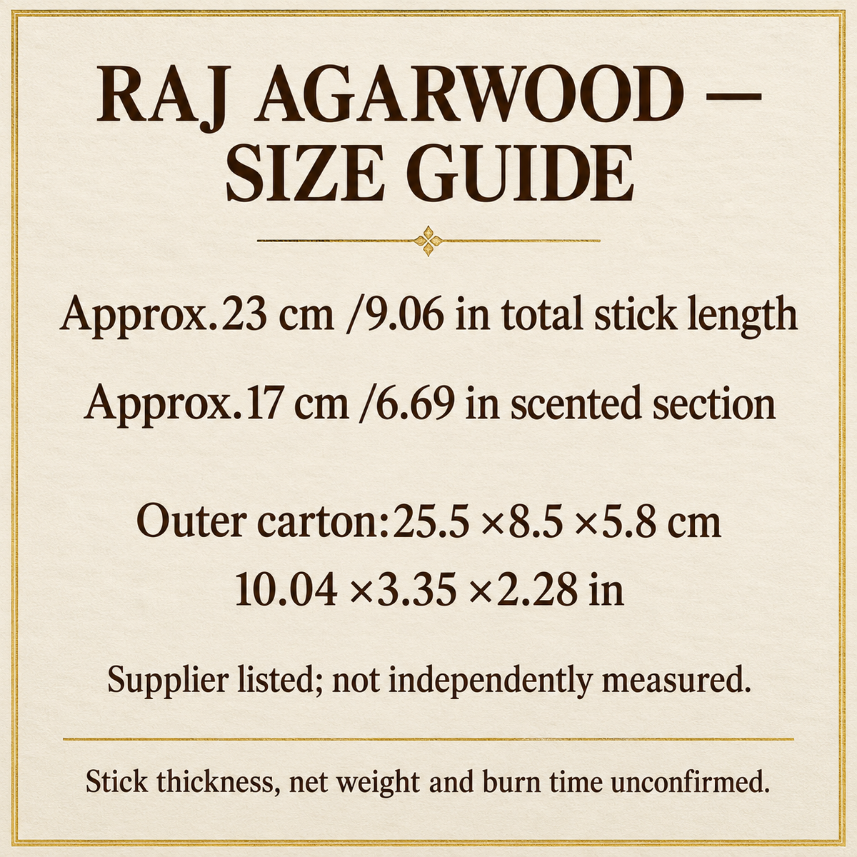 TB19184435422 | RAJ Agarwood size guide | 