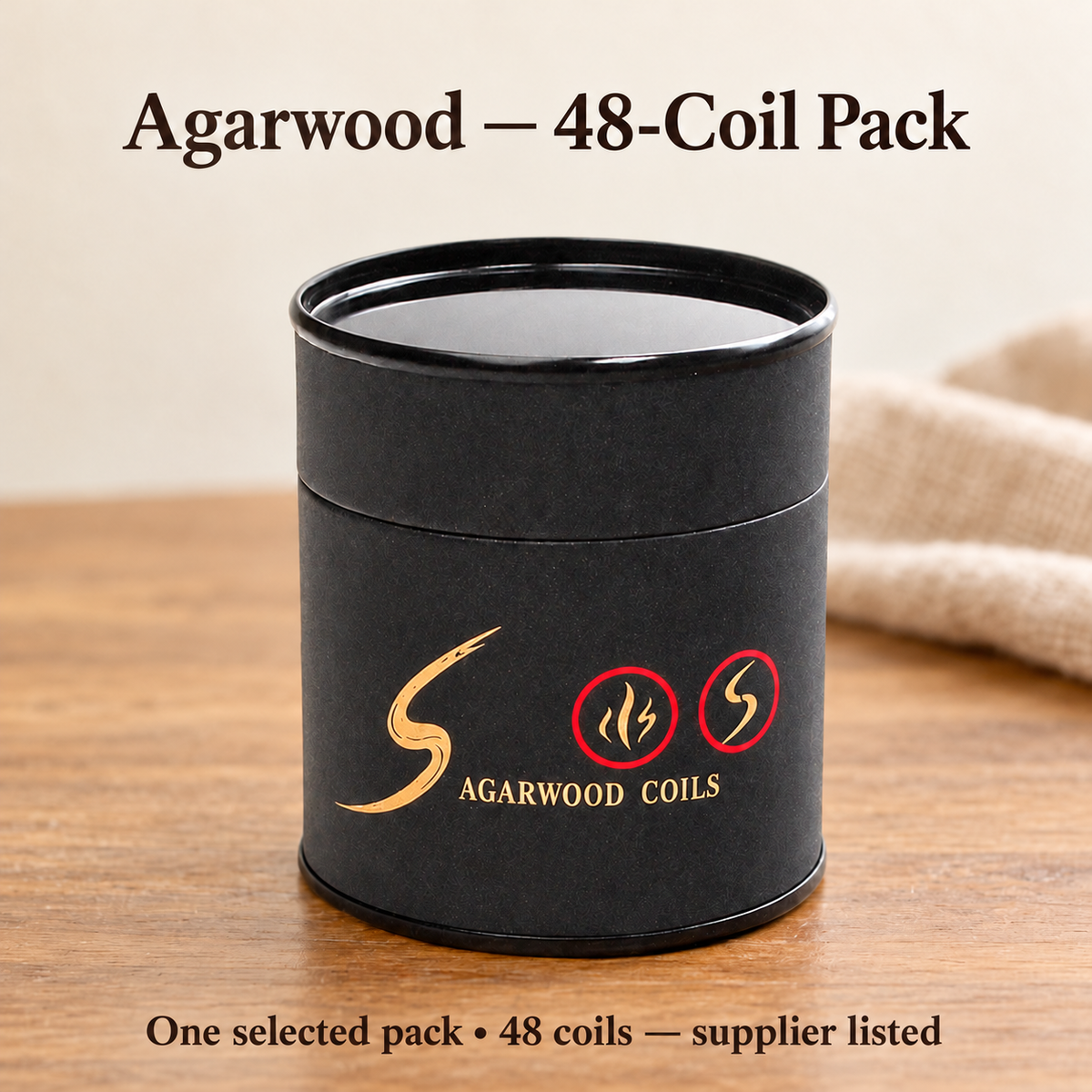 Agarwood Black round tin 48-coil selected pack