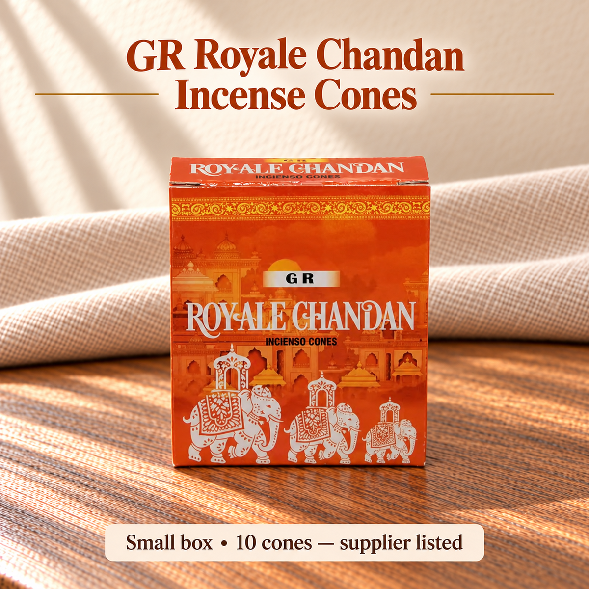 GR Royale Chandan — Small box • 10 cones — supplier listed