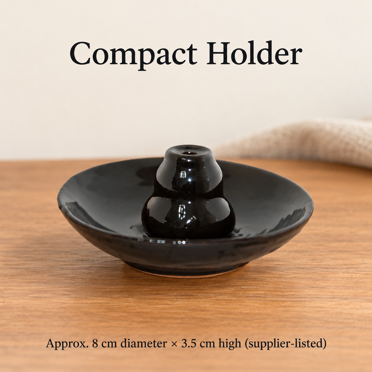 Black Ceramic Gourd Backflow Incense Dish — 8 cm Holder | product-02