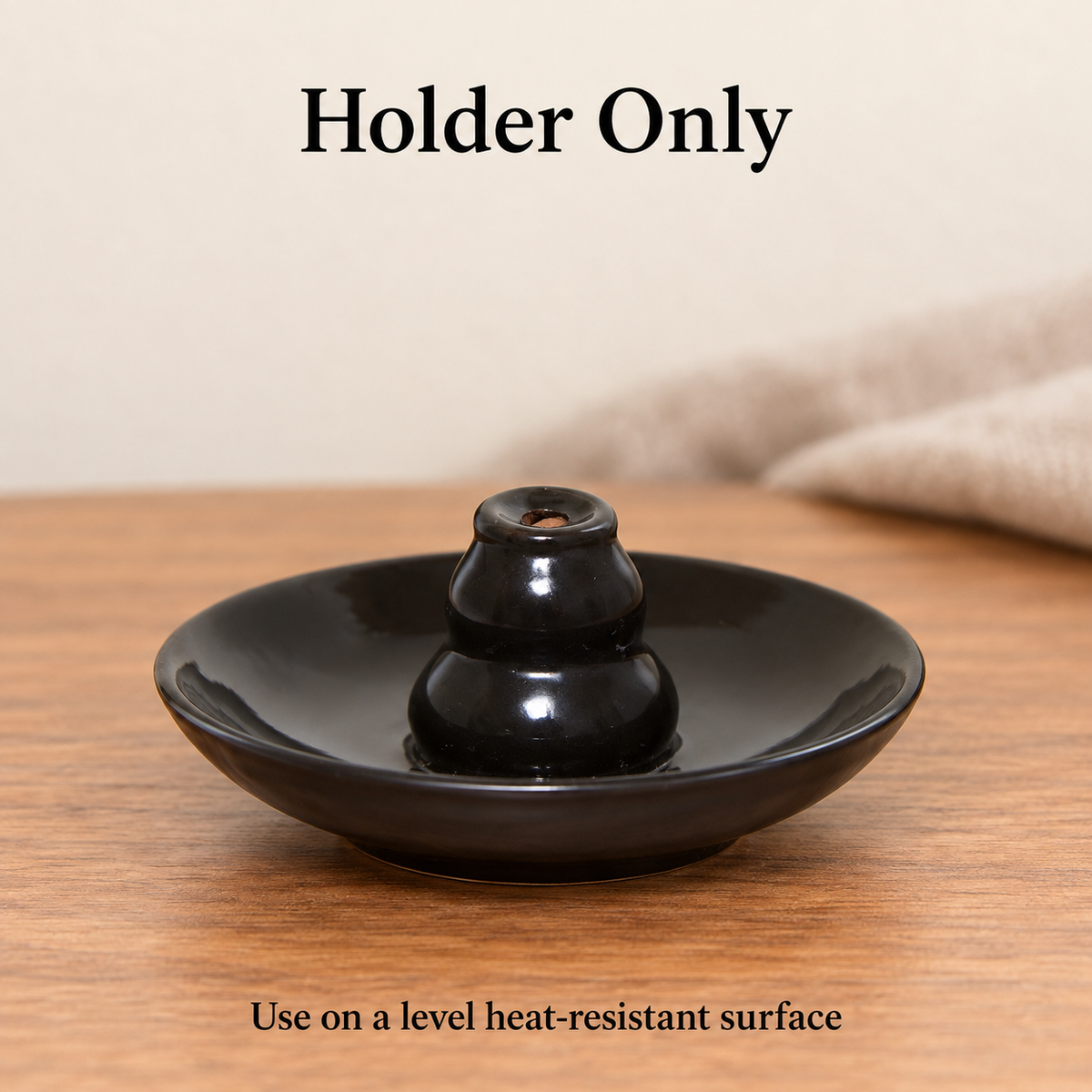 Black Ceramic Gourd Backflow Incense Dish — 8 cm Holder | product-05