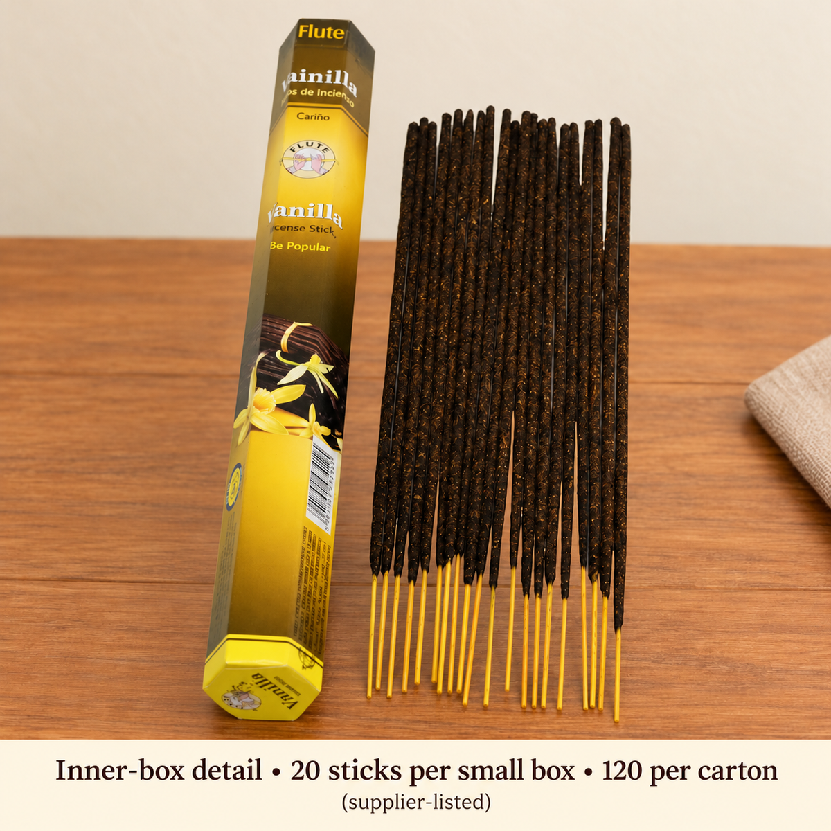Flute Vanilla Incense Sticks — Six-Box Carton, 120 Sticks | product-05