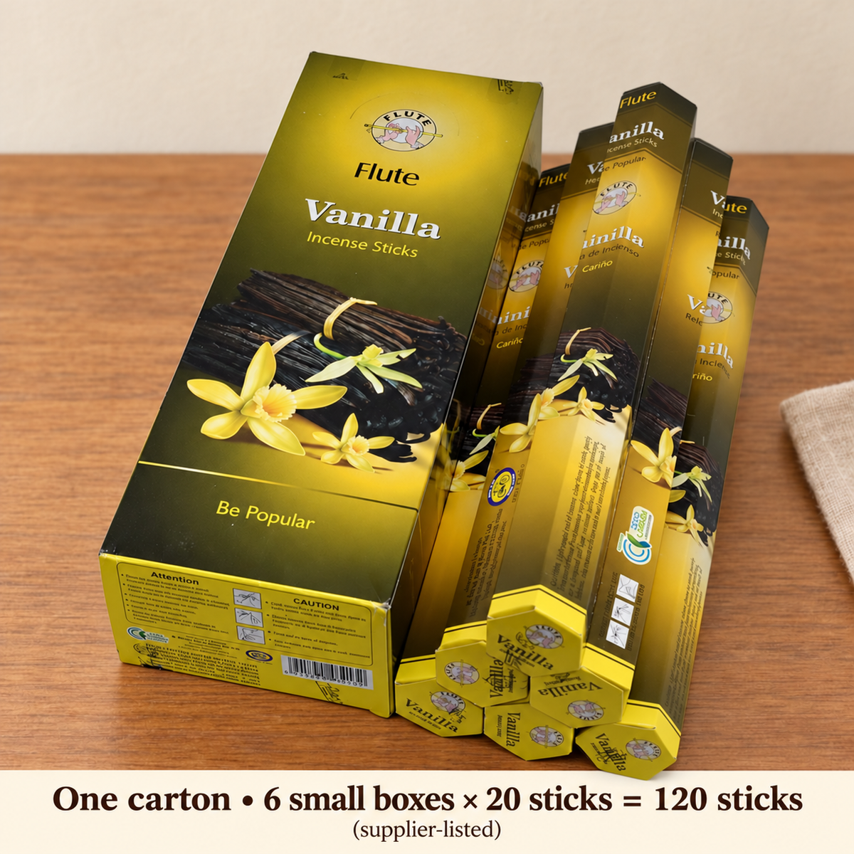 Flute Vanilla Incense Sticks — Six-Box Carton, 120 Sticks | variant-01