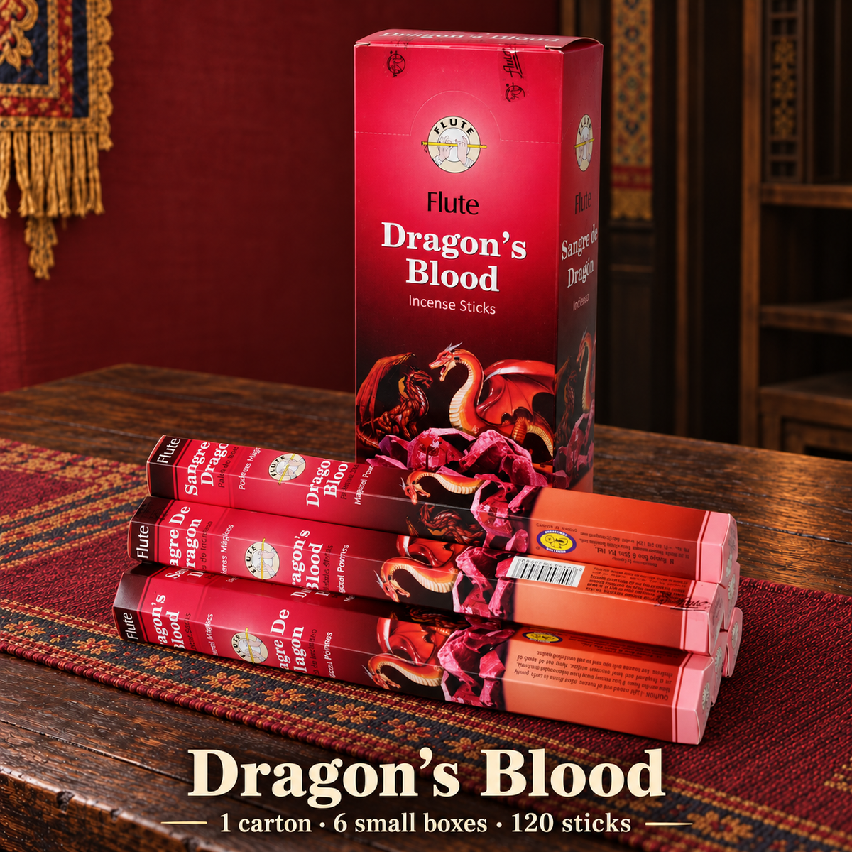 Flute Dragon's Blood — carton of 6 small boxes / 120 sticks
