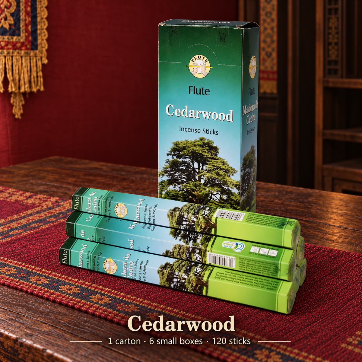 Flute Cedarwood — carton of 6 small boxes / 120 sticks